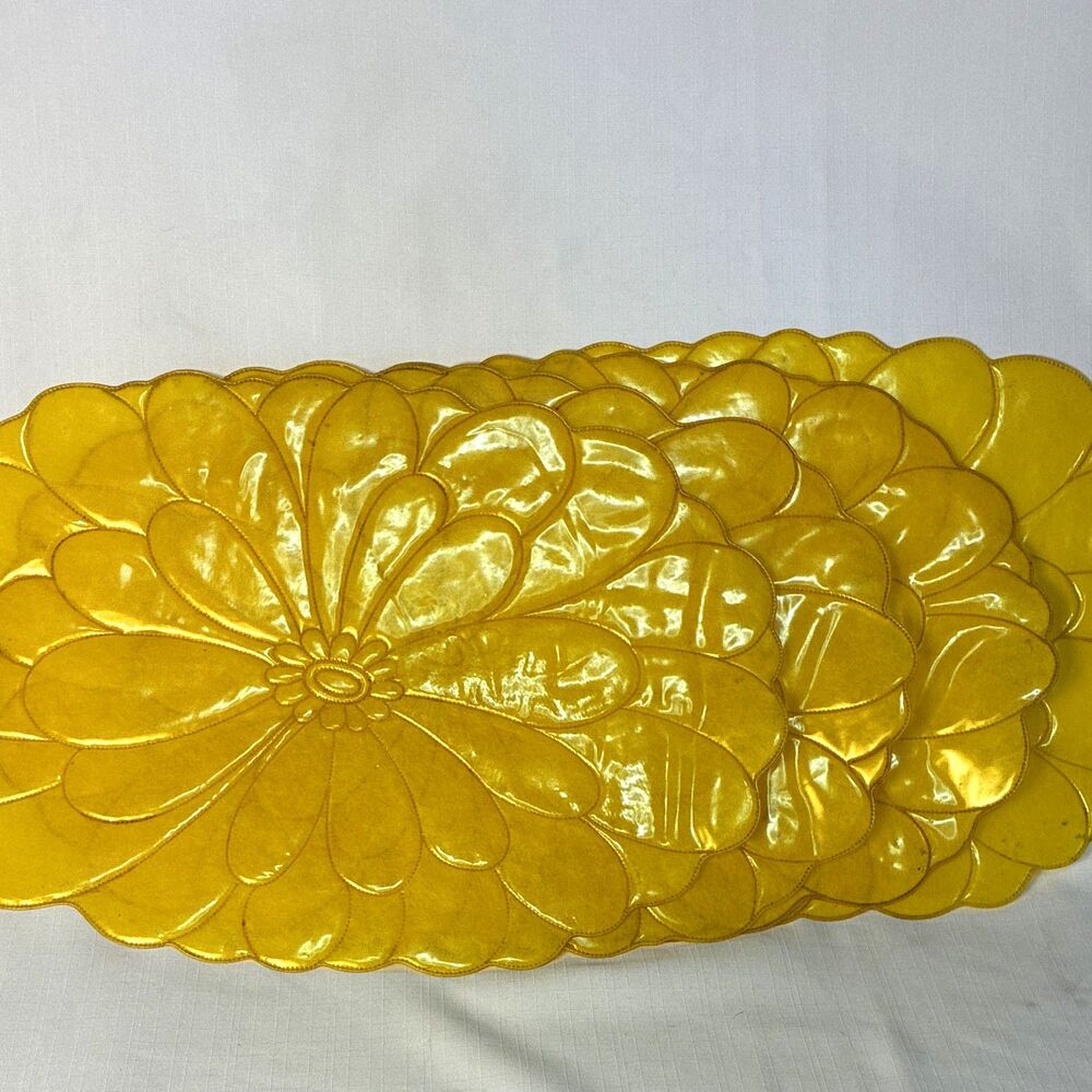Set of 4 Gold floral MCM vintage Embossed Floral Oval Plastic Placemats